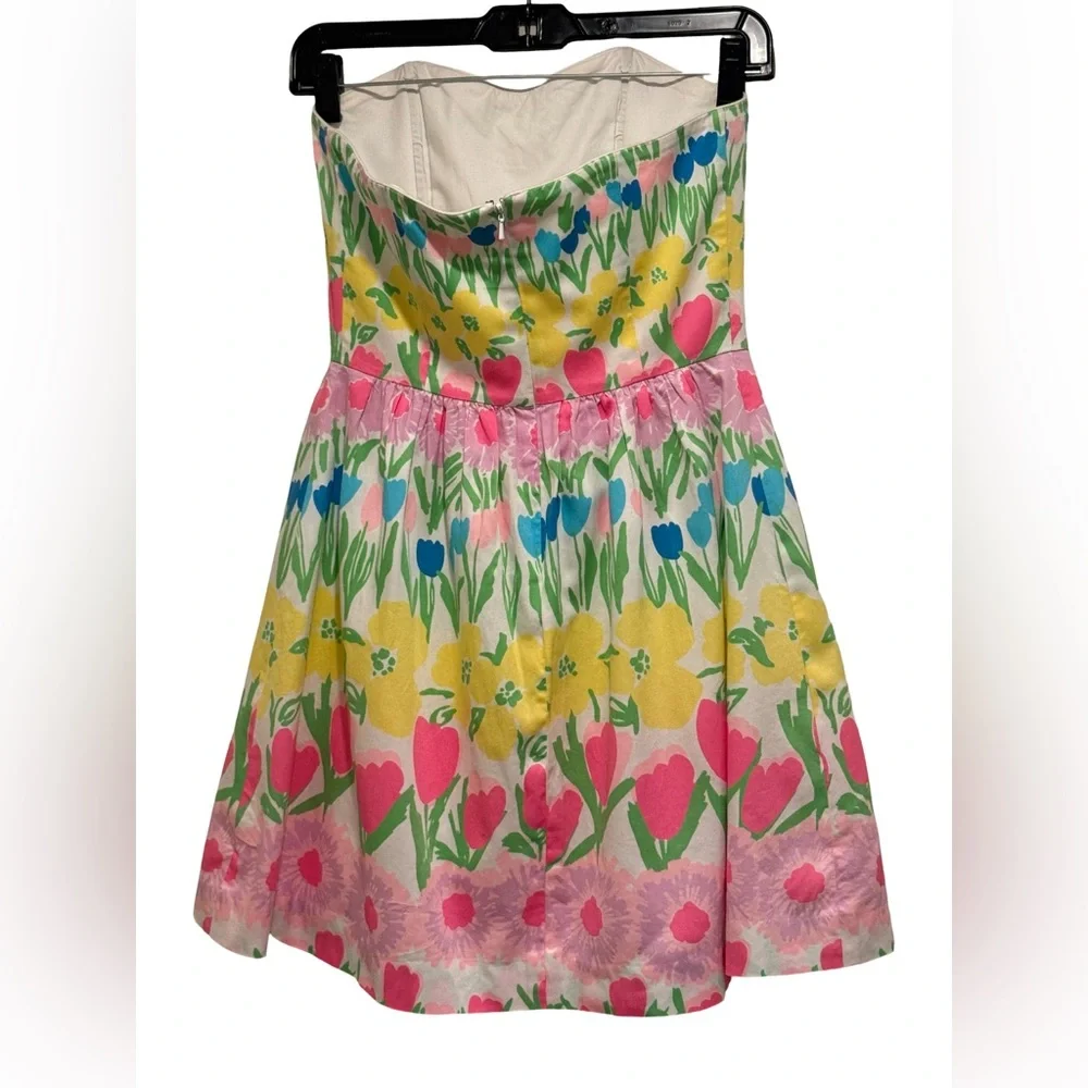 Lilly Pulitzer EUC Size 0 Pretty Yellow Pink Green Strapless Mini Sundress (616) - Picture 8 of 13